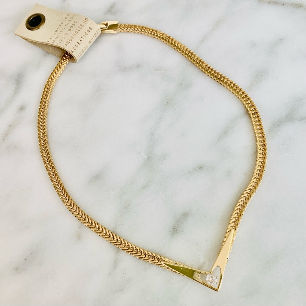 Anthropologie NWT HEART STONE Snake Chain Necklace Gold